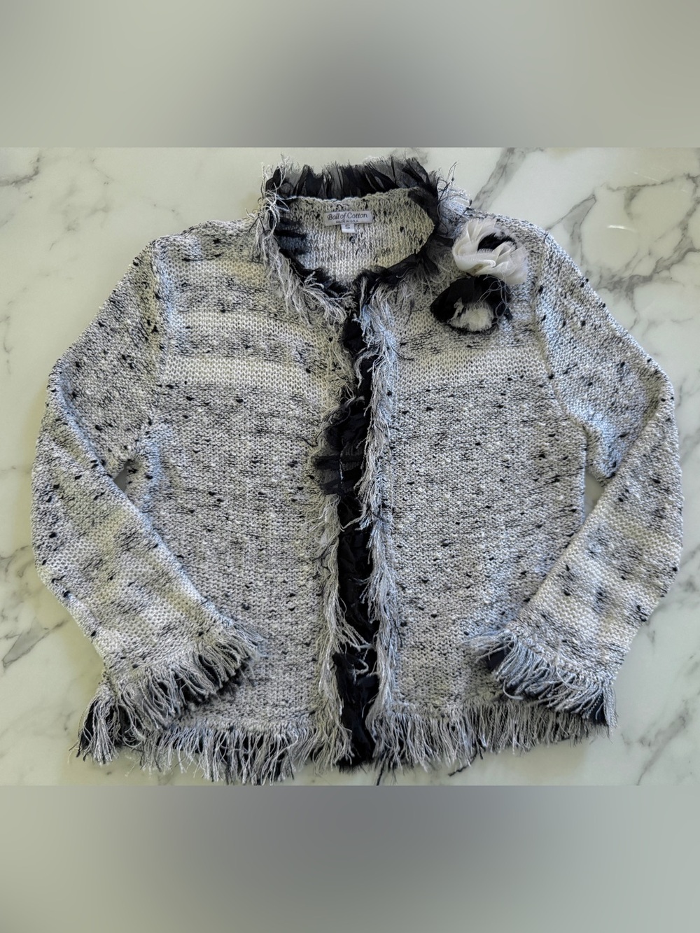 Ball of Cotton Knit Floral Sweater Jacket - Size Small